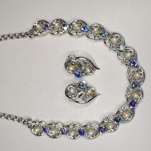 Vintage 60s Coro AB Crystal Necklace Earrings Set Bridal Wedding Mid Century
